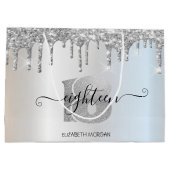 Eleganter Glitzer Silver Tropfen 18. Geburtstag Große Geschenktüte (Rückseite)