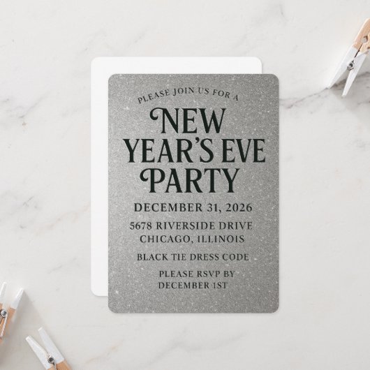 Eleganter Glitzer Silvester Einladung (Vorderseite/Rückseite Beispiel)