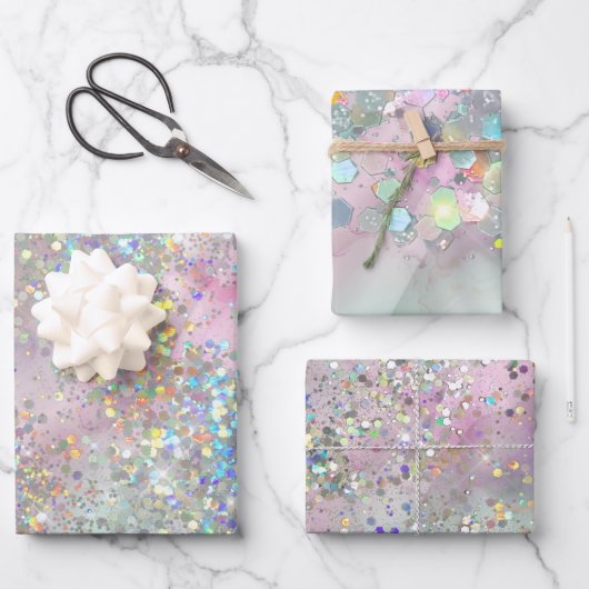 Eleganter Glitzer Sparkle Confetti Modernes Rosa Geschenkpapier Set (Vorderseite)