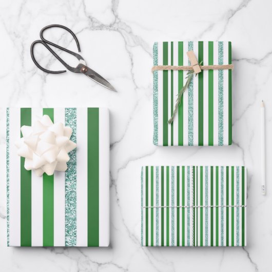 Eleganter Glitzer - Streifen Geschenkpapier Set (Vorderseite)