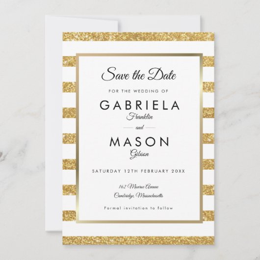 Eleganter Glitzer Streifen Save The Date (Vorderseite)