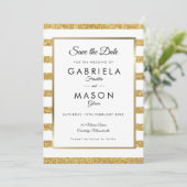 Eleganter Glitzer Streifen Save The Date (Stehend Vorderseite)