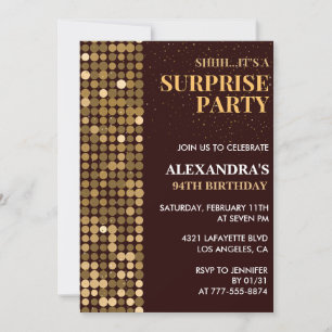 Eleganter Glitzer Surprise Party Gold 94. Geburtst Einladung