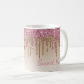 Eleganter Glitzer Sweet 16 Glam Script Ombré Spark Kaffeetasse (VorderseiteRechts)