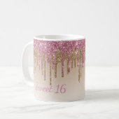 Eleganter Glitzer Sweet 16 Glam Script Ombré Spark Kaffeetasse (Vorderseite Links)