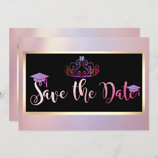 Eleganter Glitzer, Tiara Abschluss Save the Date (Vorne/Hinten)