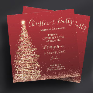 Eleganter Glitzer Tree Rotes Weihnachtsfest Party Einladung