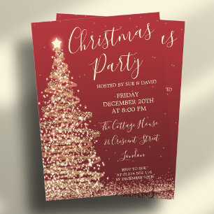 Eleganter Glitzer Tree Rotes Weihnachtsfest Party Einladung