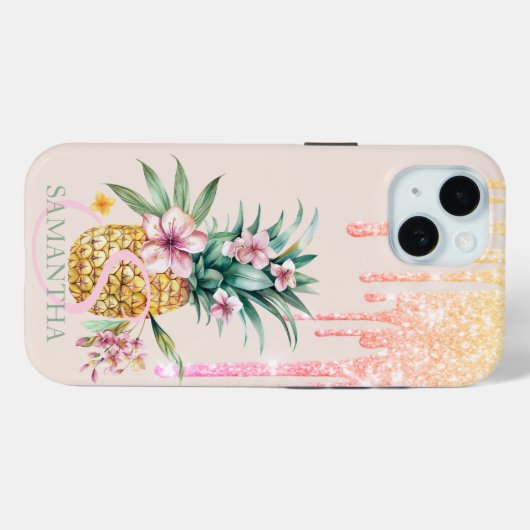 Eleganter Glitzer Tropfen Ananas Case-Mate iPhone Hülle (Rückseite (Horizontal))