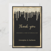 Eleganter Glitzer Tropfen aus schwarzem Gold Danke Einladung (Vorderseite)