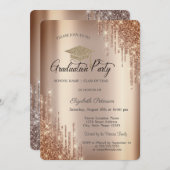 Eleganter Glitzer Tropfen, Grad Cap Abschluss Einladung (Vorne/Hinten)