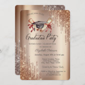 Eleganter Glitzer Tropfen, Grad Cap Diploma Abschl Einladung (Vorne/Hinten)