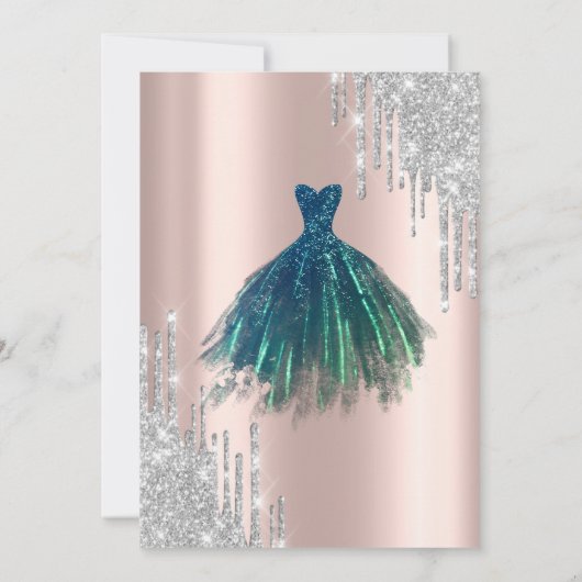 Eleganter Glitzer Tropfen Grünes Kleid 18. Geburts Einladung (Rückseite)