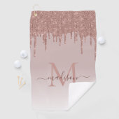 Eleganter Glitzer Tropfen Rose Gold Monogram Scrip Golfhandtuch (Insitu)
