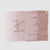 Eleganter Glitzer Tropfen Rose Gold Monogram Scrip Golfhandtuch (Horizontal)