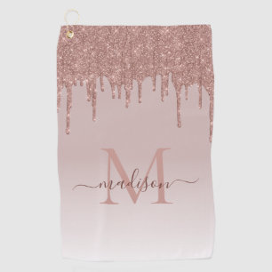 Eleganter Glitzer Tropfen Rose Gold Monogram Scrip Golfhandtuch
