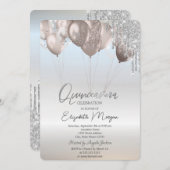 Eleganter Glitzer Tropfens Balloons Silver Quincea Einladung (Vorne/Hinten)