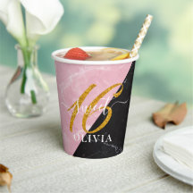 Eleganter Glitzer und Marmor Sweet 16 Paper Cups