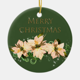 Eleganter Glitzer und Poinsettia Keramik Ornament
