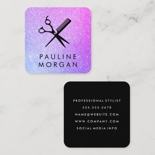 Eleganter Glitzer von Shear und Comb Quadratische Visitenkarte (Vorne/Hinten)