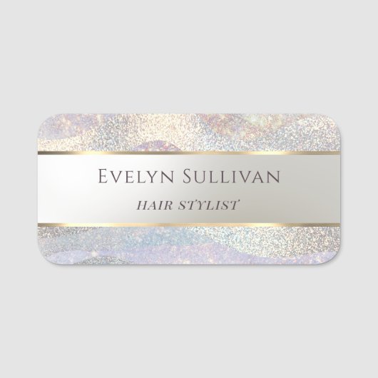 Eleganter Glitzer Wasserfarbenwellen-Namensschild Namensschild (Vorderseite)