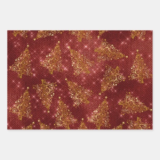 Eleganter Glitzer Weihnachtsbaummuster Geschenkpapier Set (Vorderseite 2)