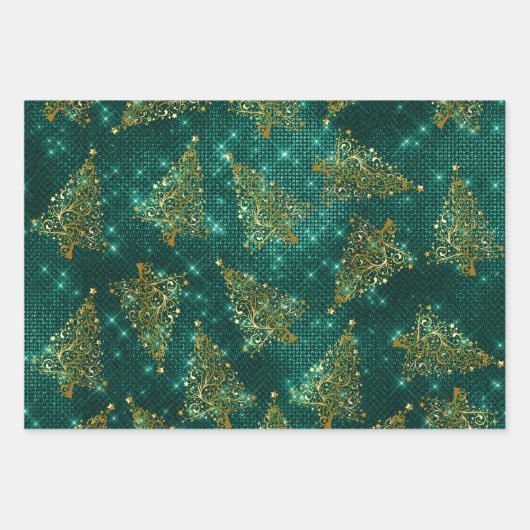 Eleganter Glitzer Weihnachtsbaummuster Geschenkpapier Set (Vorderseite 2)