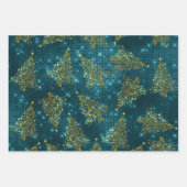 Eleganter Glitzer Weihnachtsbaummuster Geschenkpapier Set (Vorderseite)