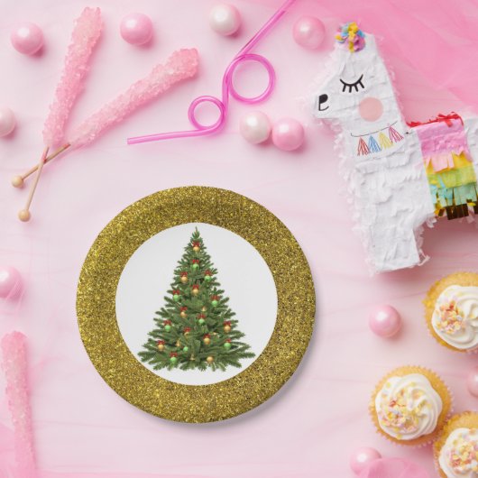 Eleganter Glitzer Weihnachtsbaumplatten Pappteller (Party)