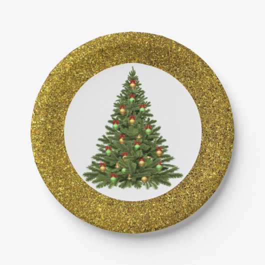 Eleganter Glitzer Weihnachtsbaumplatten Pappteller (Vorderseite)