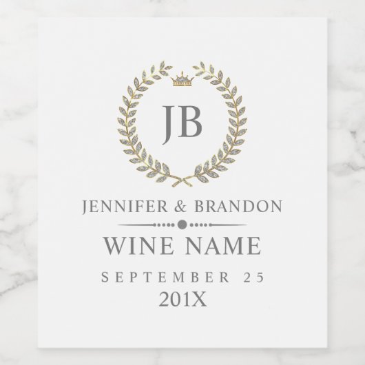 Eleganter Glitzer Weißer Imitat Laurel Wreath auf  Weinetikett (Einzelnes Label)