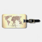 Eleganter Glitzer World Map Travel Monogram Gepäckanhänger (Vorderseite horizontal)