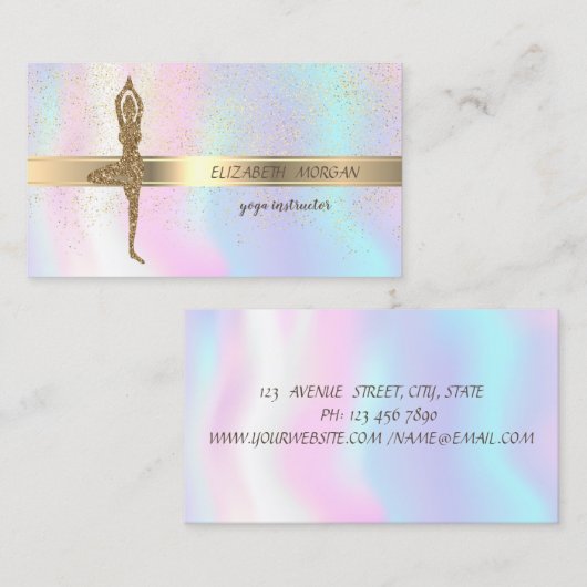 Eleganter Glitzer Yoga Girl, Confetti, holografisc Visitenkarte (Vorne/Hinten)