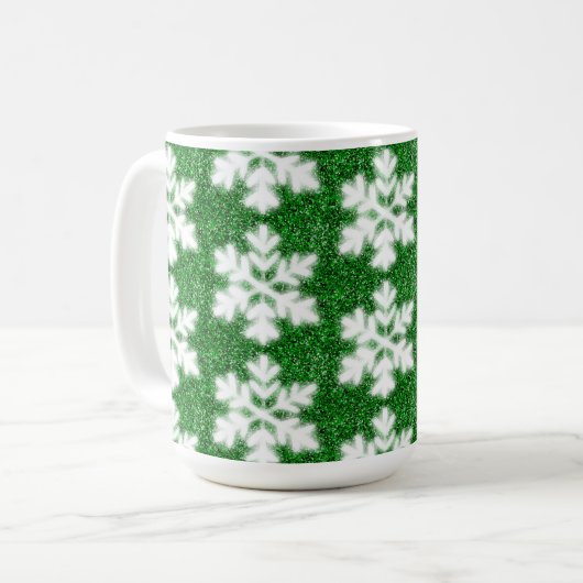 Eleganter glitzernder Glitzer, grüne frostige Schn Kaffeetasse (Vorderseite Links)