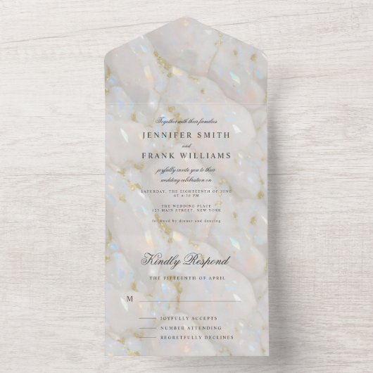 Eleganter Glossy Opal Stone Einzigartig All In One Einladung (Innen)