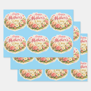 Eleganter glücklicher Muttertags-Blumenkranz Geschenkpapier Set