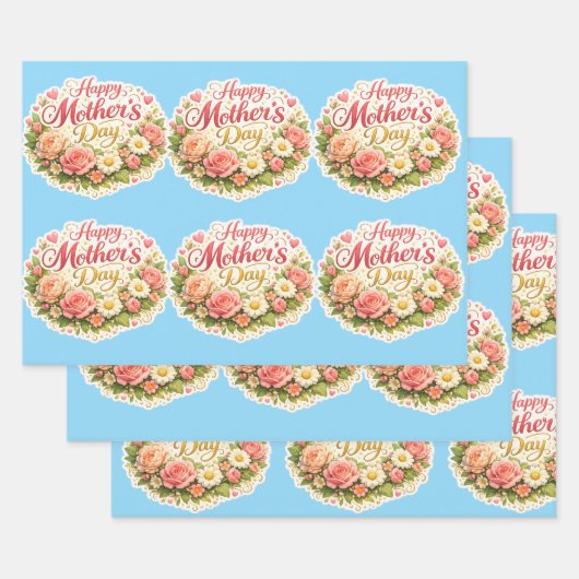 Eleganter glücklicher Muttertags-Blumenkranz Geschenkpapier Set (Set)