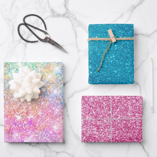 Eleganter gmädchenhafter eineisiger Regenbogen Geschenkpapier Set (Vorderseite)