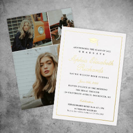 Eleganter Gold 3 Foto Abschluss Folieneinladung