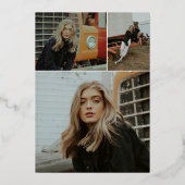 Eleganter Gold 3 Foto Abschluss Folieneinladung (Rückseite)