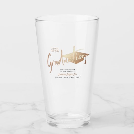 Eleganter Gold Abschluss Script Beer Glas (Vorderseite)