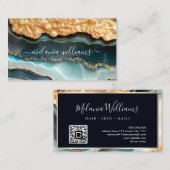 Eleganter Gold Aquamarin Marble Agate Geode QR Cod Visitenkarte (Vorne/Hinten)