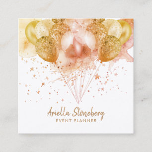 Eleganter Gold Balloons Veranstaltungsplaner Quadratische Visitenkarte