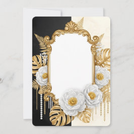 Eleganter Gold Barockrahmen mit weißen Blumen & Mo Einladung