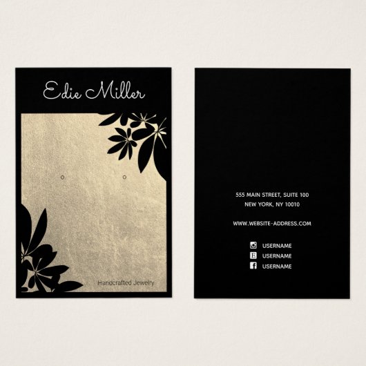 Eleganter Gold Black Floral Script Schriftart Earr (Vorne & Hinten)