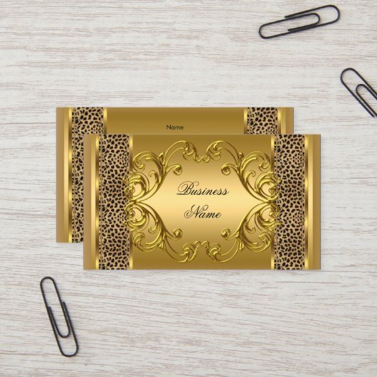 Eleganter Gold Black Leopard Tierdruck Visitenkarte (Vorderseite/Rückseite Beispiel)