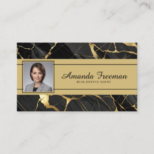Eleganter Gold & Black Marble Real Anwesen Agent Visitenkarte