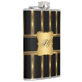 Eleganter Gold Black Metal Look Monogram Name Flachmann (Rechts)