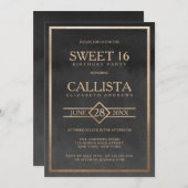 Eleganter Gold Black Watercolor Frame Sweet 16 Einladung (Vorne/Hinten)