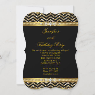 Eleganter Gold Black Zickzack Diamond Geburtstag 2 Einladung